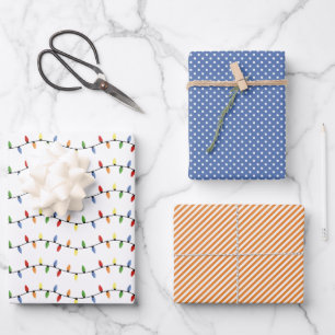 Lustige bunte festliche Party-Lichterkette Muster Geschenkpapier Set
