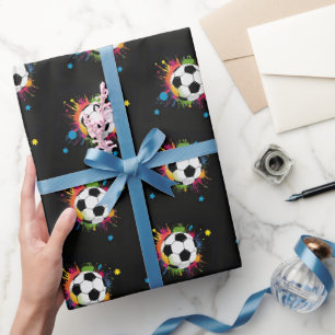 Lustige bunte Fußball-Sportmuster auf Schwarz Geschenkpapier