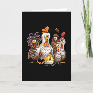Lustige bunte Hühnerfamilie Thanksgiving Cartoon Karte