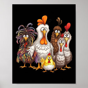 Lustige bunte Hühnerfamilie Thanksgiving Cartoon Poster