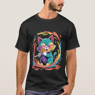 Lustige bunte Katze mit Sonnenbrille Katze spielt  T-Shirt