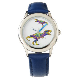 Lustige Bunte Laufende T Rex Dinosaurier Kunst Armbanduhr