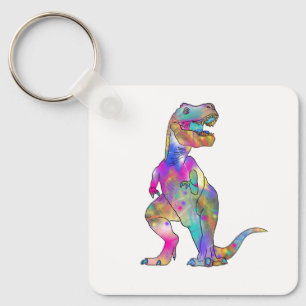 Lustige bunte psychedelische Dinosaurier-Kunst T Schlüsselanhänger