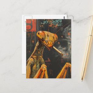 Lustige Bunte Rauchende Gottesanbeterin Surreal Postkarte