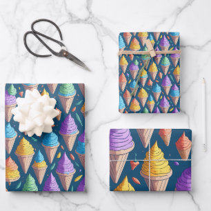 Lustige Bunte Regenbogen-Eiscreme-Tüten Sommer-Geb Geschenkpapier Set