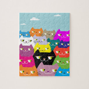 Lustige Bunte Süße Gekritzel Katzen Illustrationen