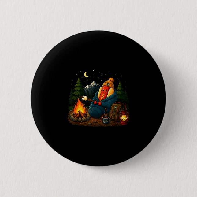 Lustige Camping-Hotdog-Cartoon-Wurst-Camper  Button (Vorderseite)