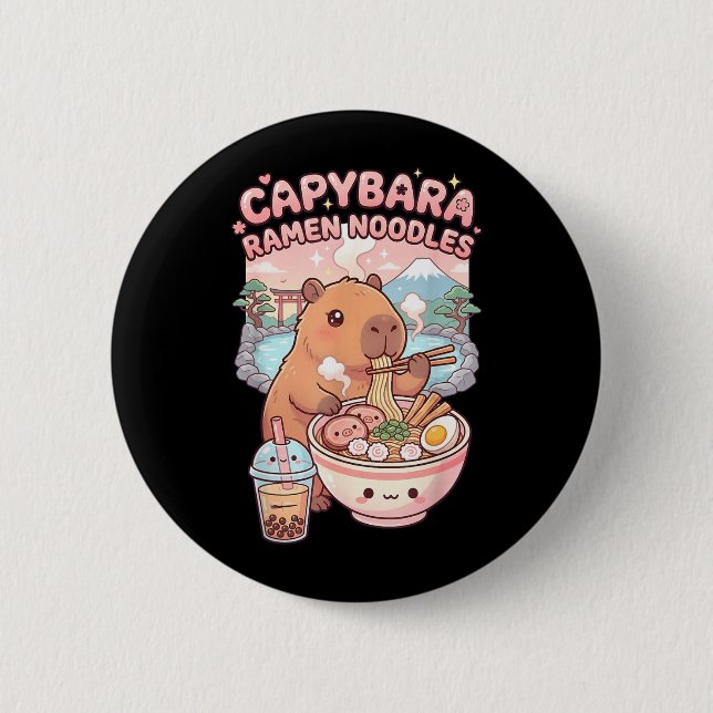 Lustige Capybara-Nudel-Ramen-Kawaii-Capybara-Isst Button (Vorderseite)