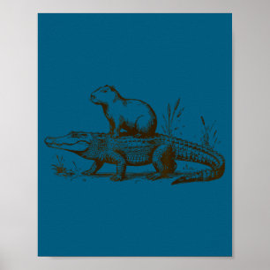 Lustige Capybara-Reitet-Alligator-Männer-Frauen-Ca Poster