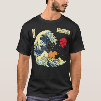 Lustige Capybara-Surf-Japanische-Große-Welle-Kanag T-Shirt
