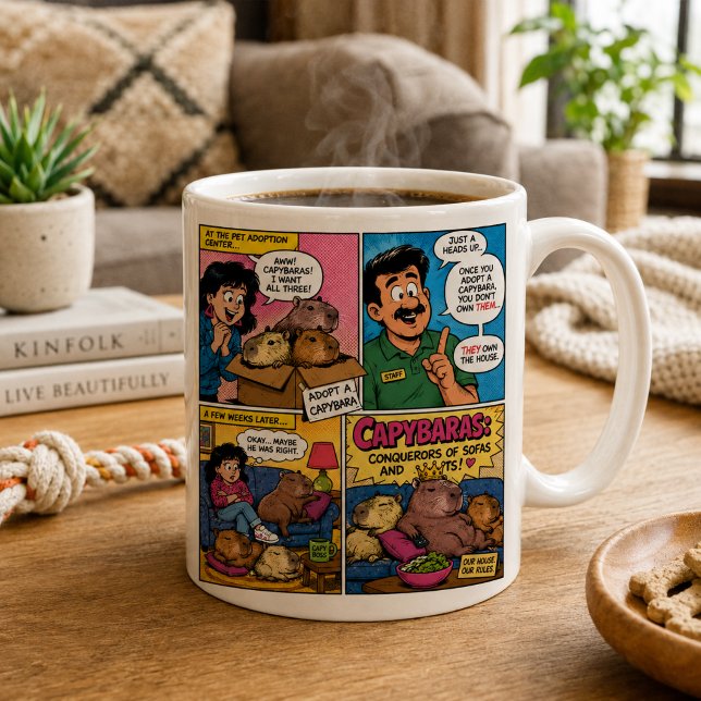 Lustige Capybaras Eroberer Von Sofas Comic Kaffeetasse (Von Creator hochgeladen)
