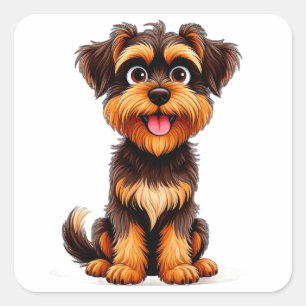 Lustige Cartoon Belgischer Griffon Hundegesicht Sü Quadratischer Aufkleber