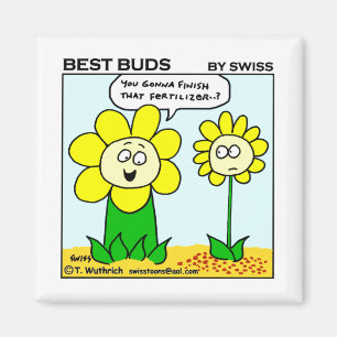 Lustige Cartoon-Blume hungrig für mehr Düngemitt Magnet