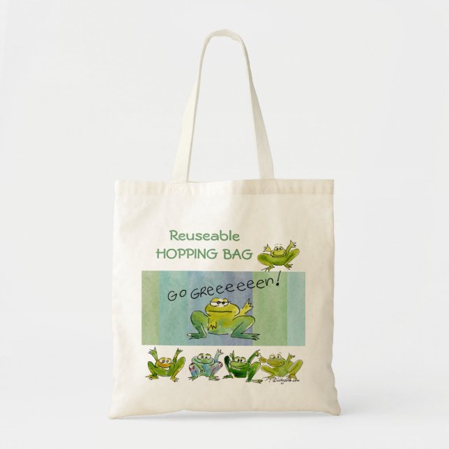 Lustige Cartoon-Frösche gehen Taschen-Tasche grüne Tragetasche (Vorne)