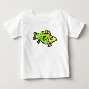 Lustige Cartoon-Grüne Fisch-Zeichnung Kunst Baby T-shirt