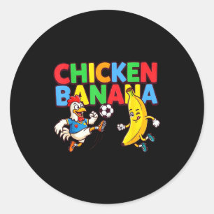 Lustige Cartoon-Huhn-Banane-Fußballspieler-Ball Gr Runder Aufkleber