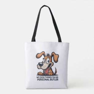 Lustige Cartoon-Hund-Butler-Zitat Tasche