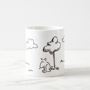 Lustige Cartoon-Hund unter Baum Strichzeichnung Kaffeetasse