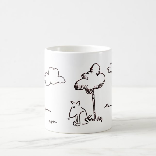 Lustige Cartoon-Hund unter Baum Strichzeichnung Kaffeetasse (Mittel)