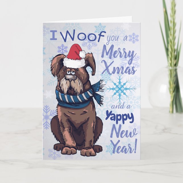 Lustige Cartoon-Hundeweihnachtsgrüße Feiertagskarte (Vorderseite)