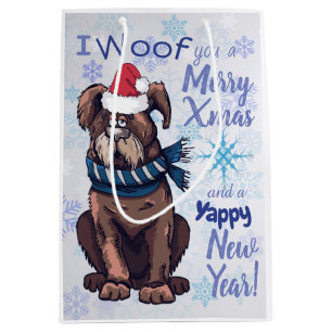 Lustige Cartoon-Hundeweihnachtsgrüße Mittlere Geschenktüte
