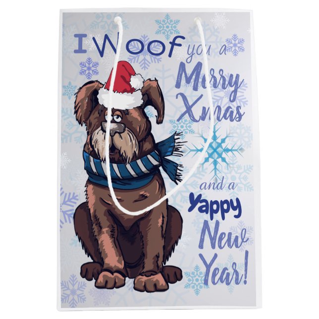 Lustige Cartoon-Hundeweihnachtsgrüße Mittlere Geschenktüte (Vorderseite)