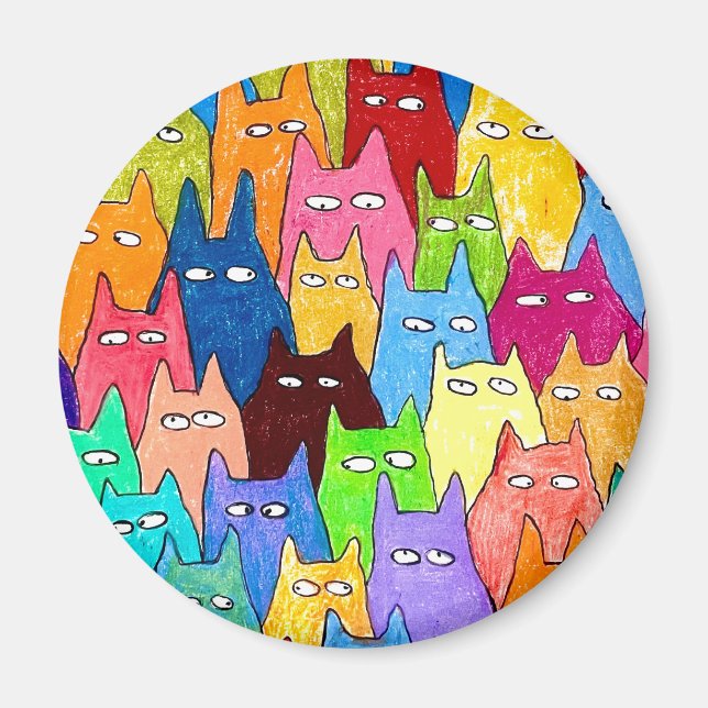 Lustige Cartoon-Katzen Farb-Bleistift-Zeichnung Magnet (Vorne)