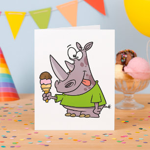 Lustige Cartoon-Nashorn isst Eis Cute Tier Karte
