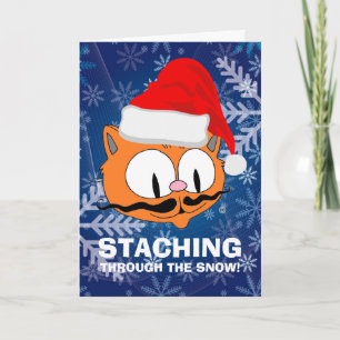Lustige Cartoon-Schnurrbart-Katze Weihnachten Karte