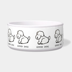 Lustige Cartoon-Sitzender-Guter-Hund-Schale Napf
