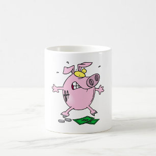 Lustige Cartoon-Sparkasse verliert Geld Kaffeetasse