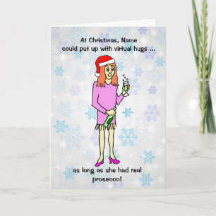 Lustige Cartoon-Virtual-Hugs-Prosecco-Weihnachten Karte