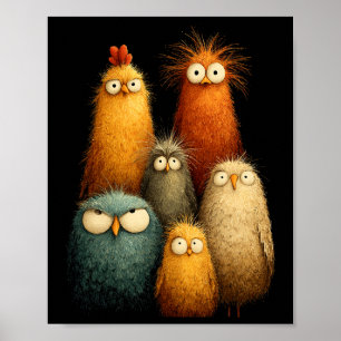 Lustige Cartoon-Vögel mit großen Augen - Kunst für Poster