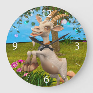 Lustige Cartoon-Ziege Garten Tier Kunst Große Wanduhr