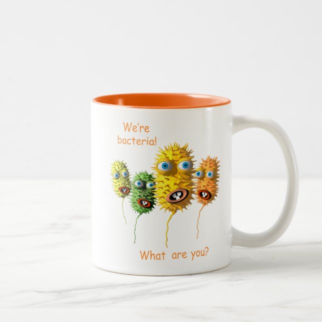Lustige Cartoonbakterien Zweifarbige Tasse (Rechts)