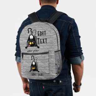 Lustige Cartoonfigur einer Katze auf dem Kopf Bedruckter Rucksack