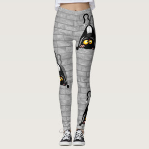Lustige Cartoonfigur einer Katze auf dem Kopf Leggings