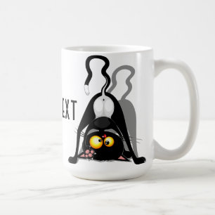 Lustige Cartoonfigur: Katze auf dem Kopf Kaffeetasse