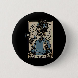 Lustige Cheer-Trainer-Tarotkarte Skelett Cheerlead Button