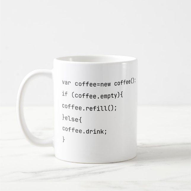 Lustige Coding var coffee = new Coffee() Programmi Kaffeetasse (Links)