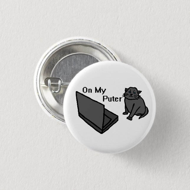 Lustige Computerkatzen-Meme Button (Vorne & Hinten)