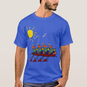 Lustige coole Enten in einem Reihen-Boots-Cartoon T-Shirt