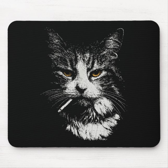 Lustige coole Katze raucht lustige Meme-Zigarette  Mousepad (Vorne)