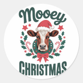 Lustige Coole Kuh Mooey Weihnachten Bauernhof Feie Runder Aufkleber