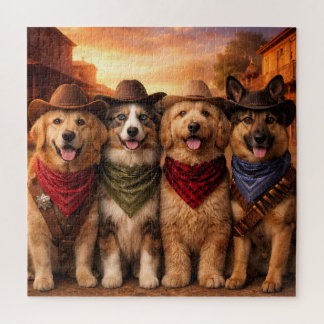 Lustige Cowboy-Hunde-Puzzle | Wild-West-Hunde-Kuns