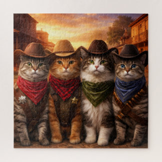 Lustige Cowboy-Katzen-Puzzle | Süße westliche Katz