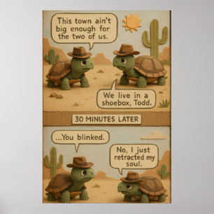 Lustige Cowboy-Schildkröten-Wüsten-Schießerei-Comi Poster