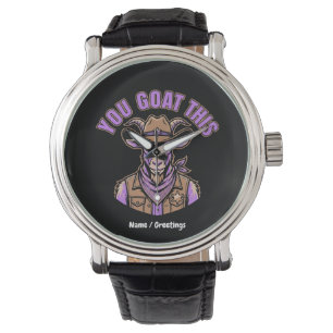 Lustige Cowboy-Ziege Motivierender Wortwitz Wester Armbanduhr