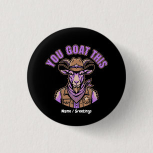Lustige Cowboy-Ziege Motivierender Wortwitz Wester Button