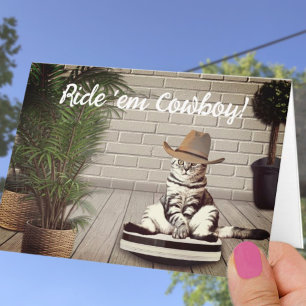 Lustige Cowboyhut-Katze auf einer Vakuum-Geburtsta Karte